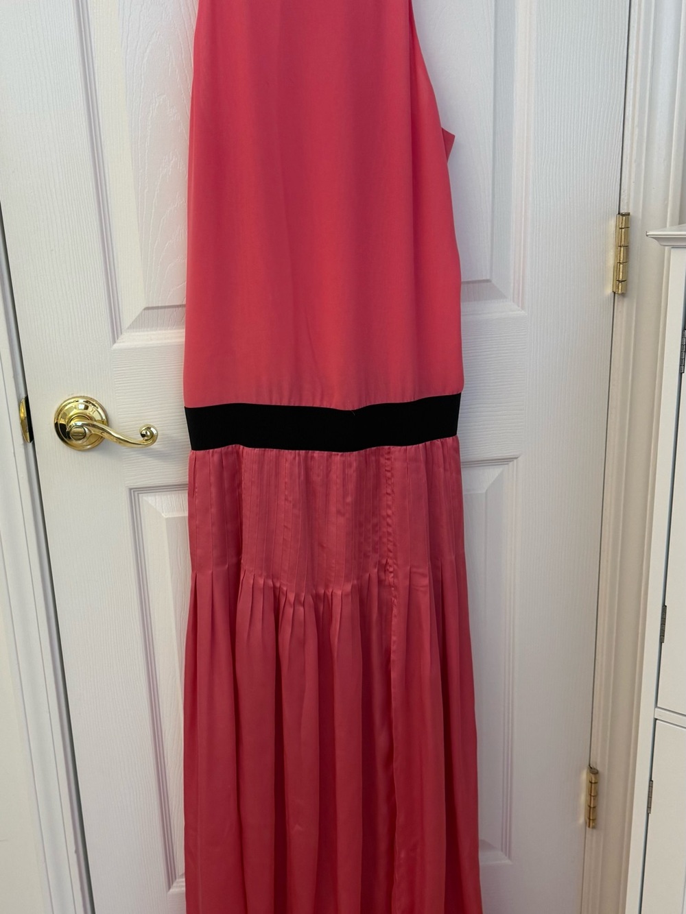 Pinko Pink Maxi Halter Dress with Black Waistband
